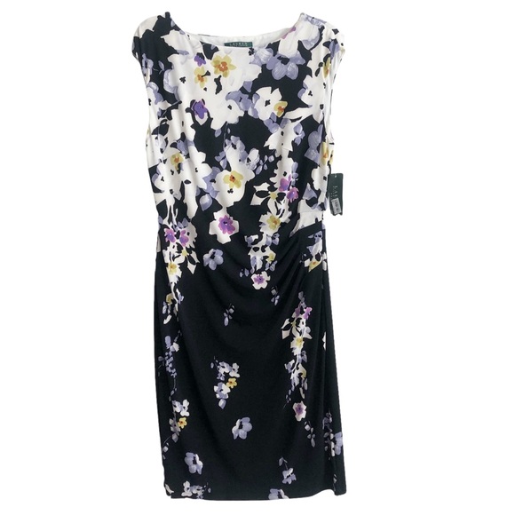 Lauren White Blue Floral V-Neck Sleeveless Waist Tie Midi Dress